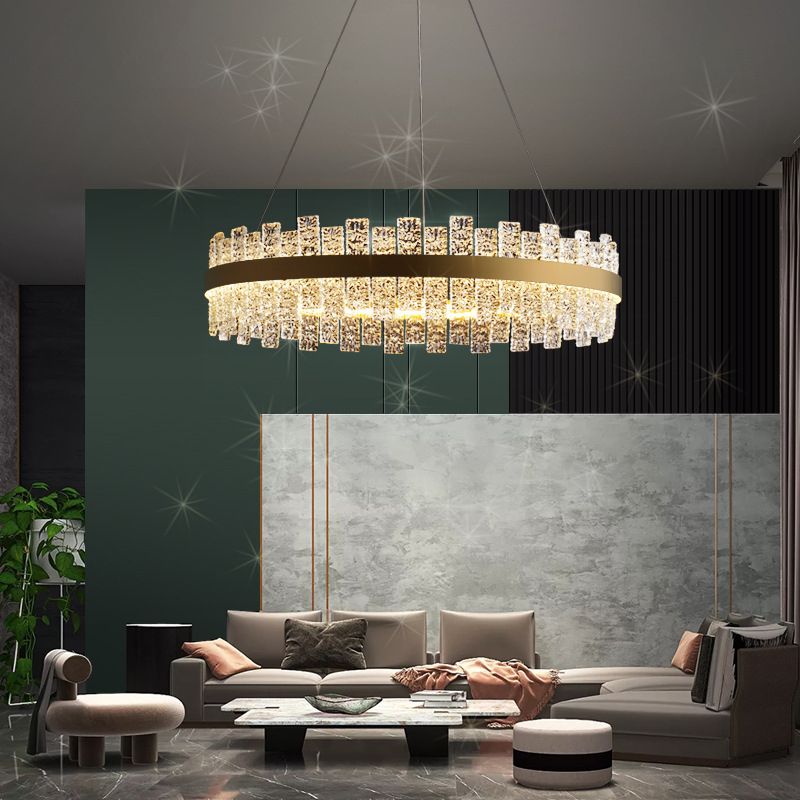 Lichte luxe -stijl LED hangsel kroonluchter cirkelvormige glazen kroonluchter lamp voor woonkamer