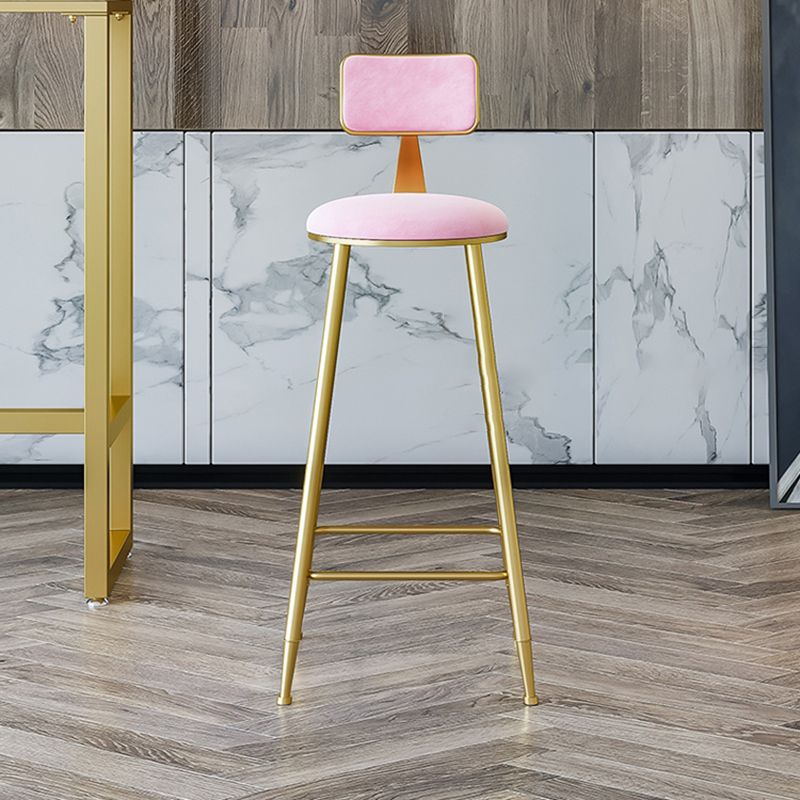 Nordic Backrest Armless Counter Stool Iron Cafe Bar Stool with Velvet Cushion and Pedal