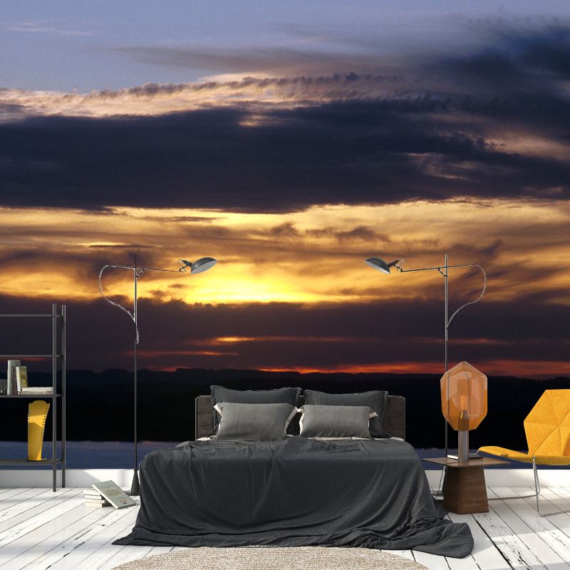 Splendid Evening Glow Mural Wallpaper for Living Room, Dark Color, Personalized Size
