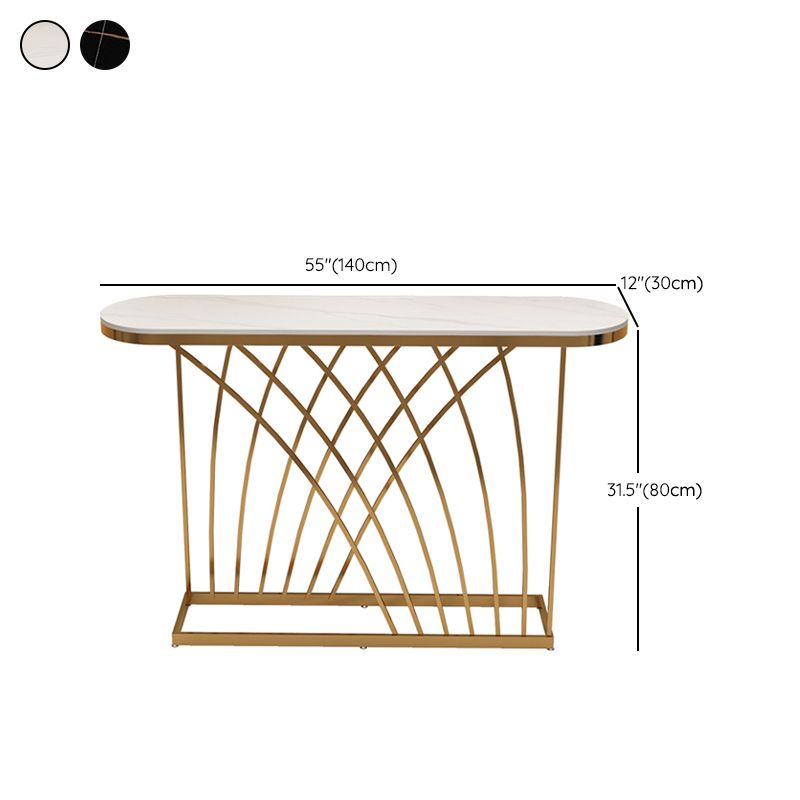 Glam Oval Console Table 31.5" Tall Stone Accent Table with 1 Shelf