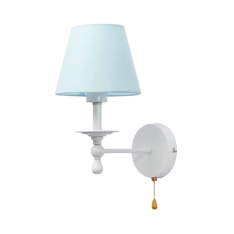 Stof taps toelopende schaduw wandlicht met trekketting eetkamer een licht modern sconce licht in blauw