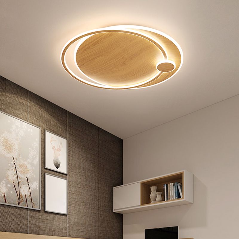 Modernism Round Flush Mount Ceiling Light Fixture in Wood Color for Bedroom