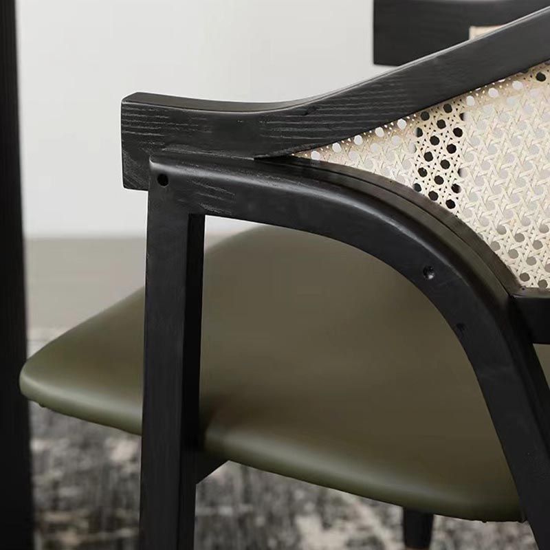 Glam Rattan Dining Chairs Open Back Dining Side Furniture with Wood Legs in Matte Finish
