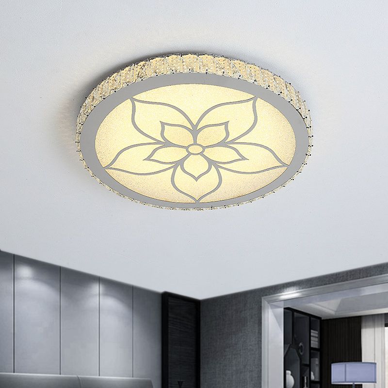 Simplicity LED Flush Mount Lighting Chrome Round Ceiling Fixture with Crystal Rectangle Shade