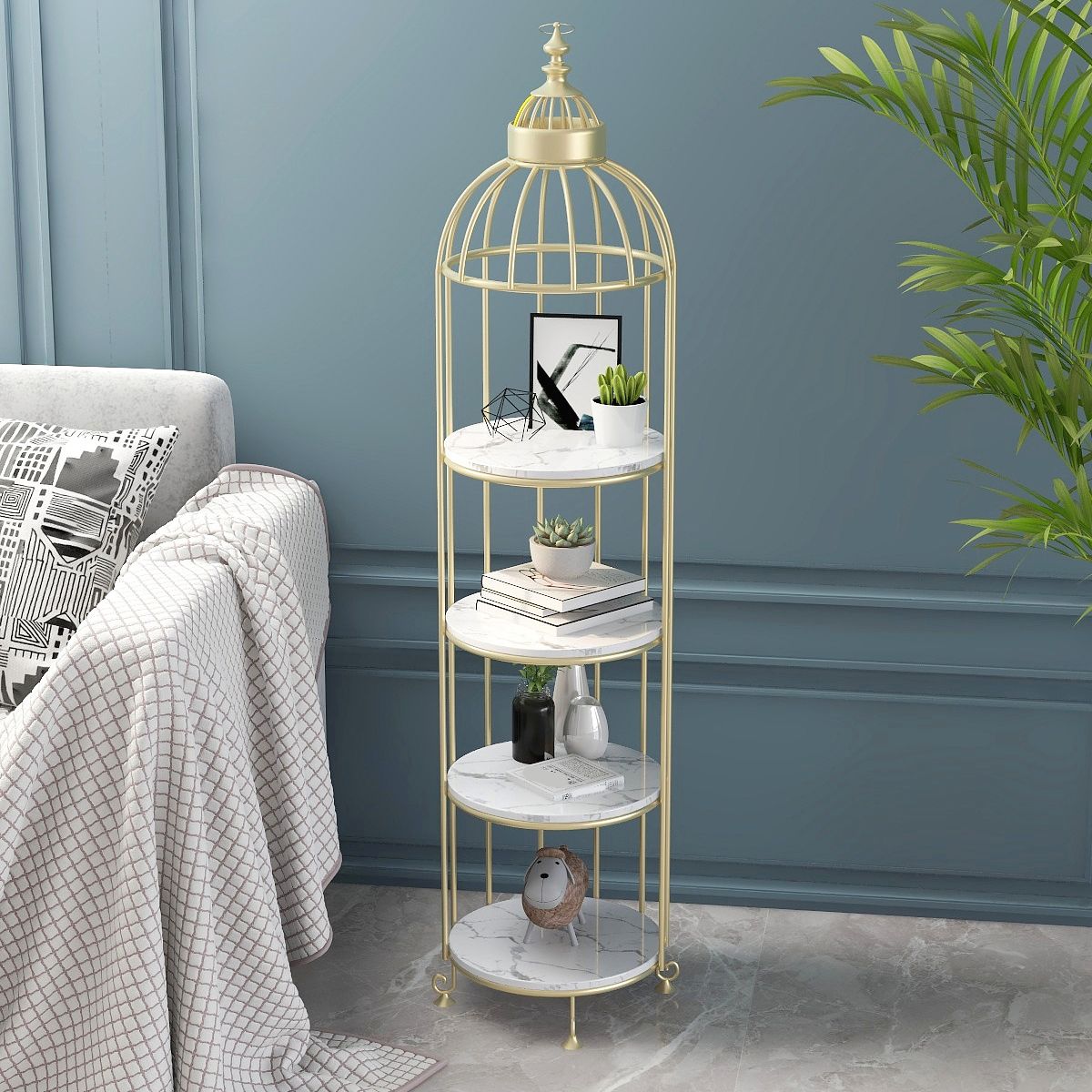 Modern Indoor Geometric Bookshelf Metal Frame Manufactured Wood Shelf Bookcase