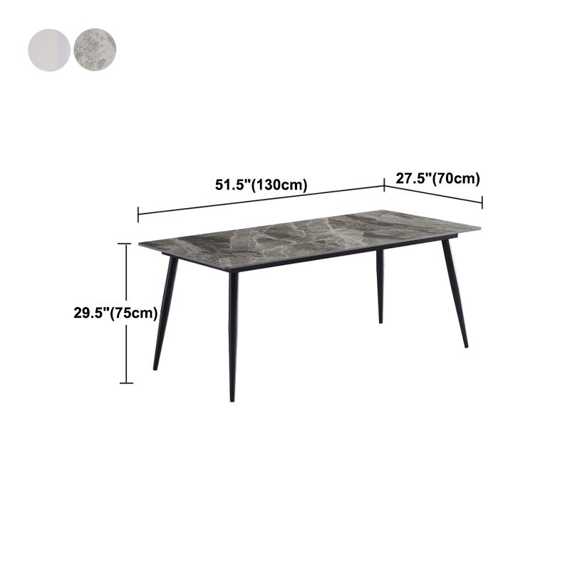 Metal Industrial Rectangle Dining Table Sintered Stone Top Indoor Table with Black Legs