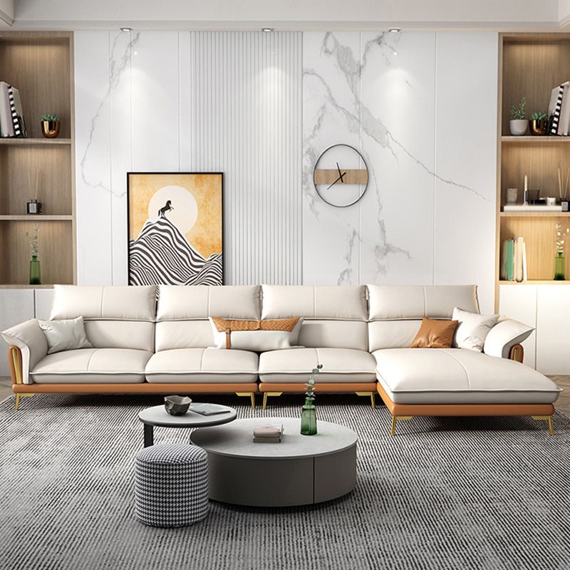 Glam Leather Living Room Seating Flared Arm Cushions White Settee
