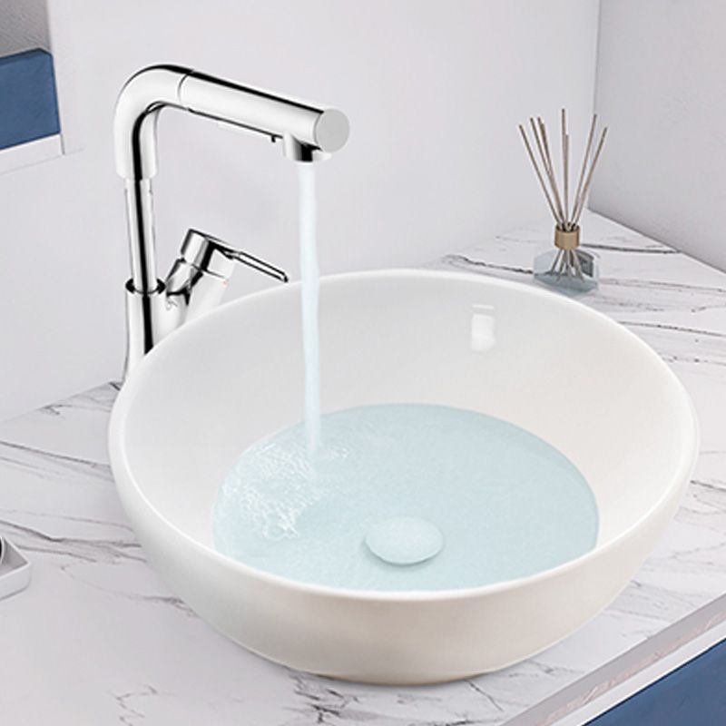 White Porcelain Bathroom Sink with Overflow Vessel Bathroom Sink