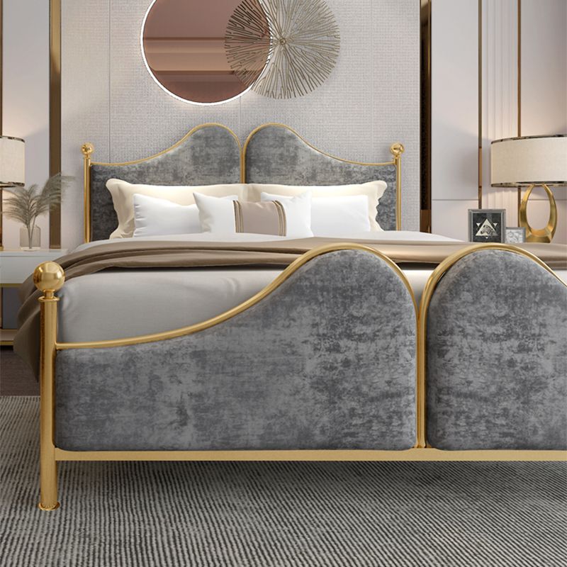 Glam Simple Metallic Bed Frame Upholstered Headboard Iron Panel Bed