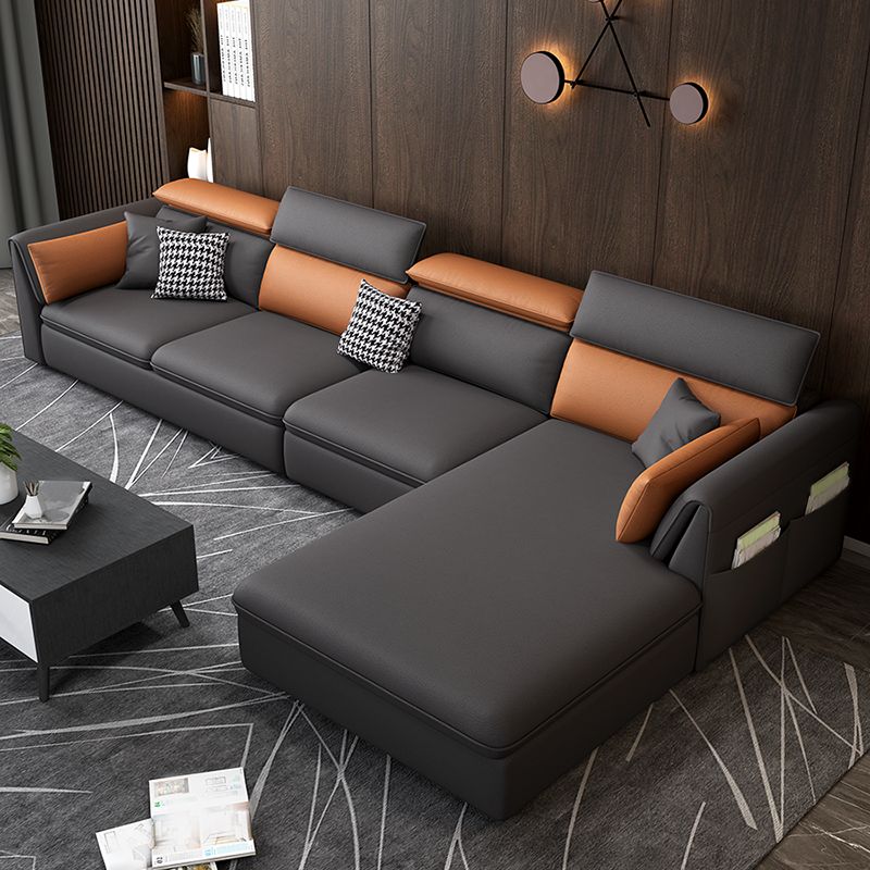 Modern Stain Resistant Faux Leather Pillow Top Arm Sofa with Bolster Pillows