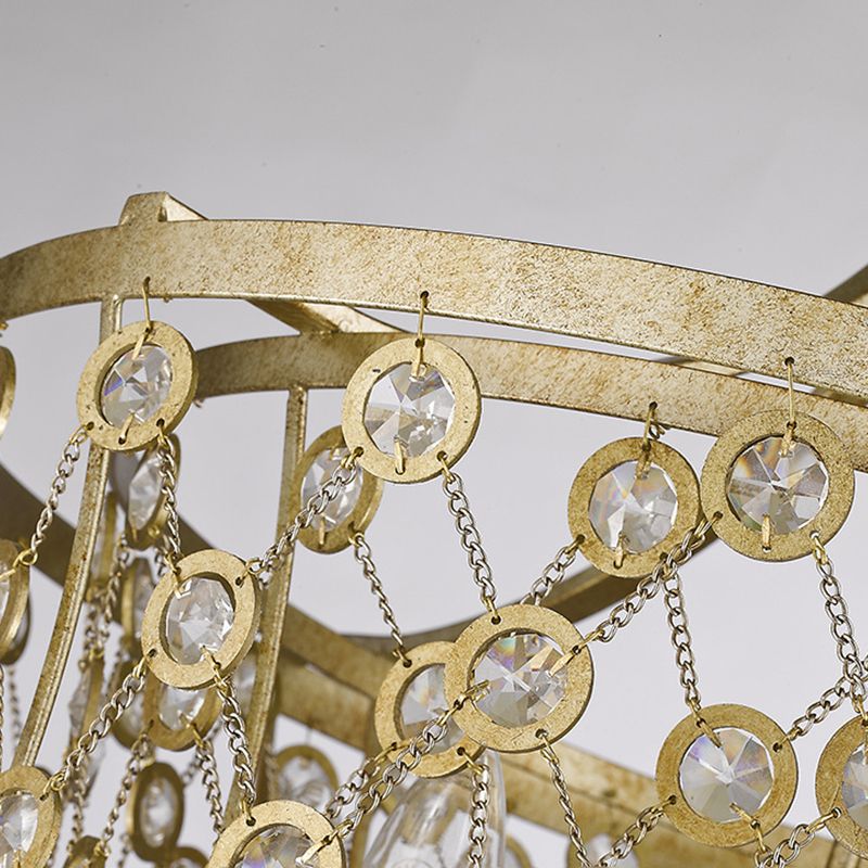 2 Lights Cascading Sconce Lamp Country Style Brass Crystal Wall Mounted Light for Bedroom