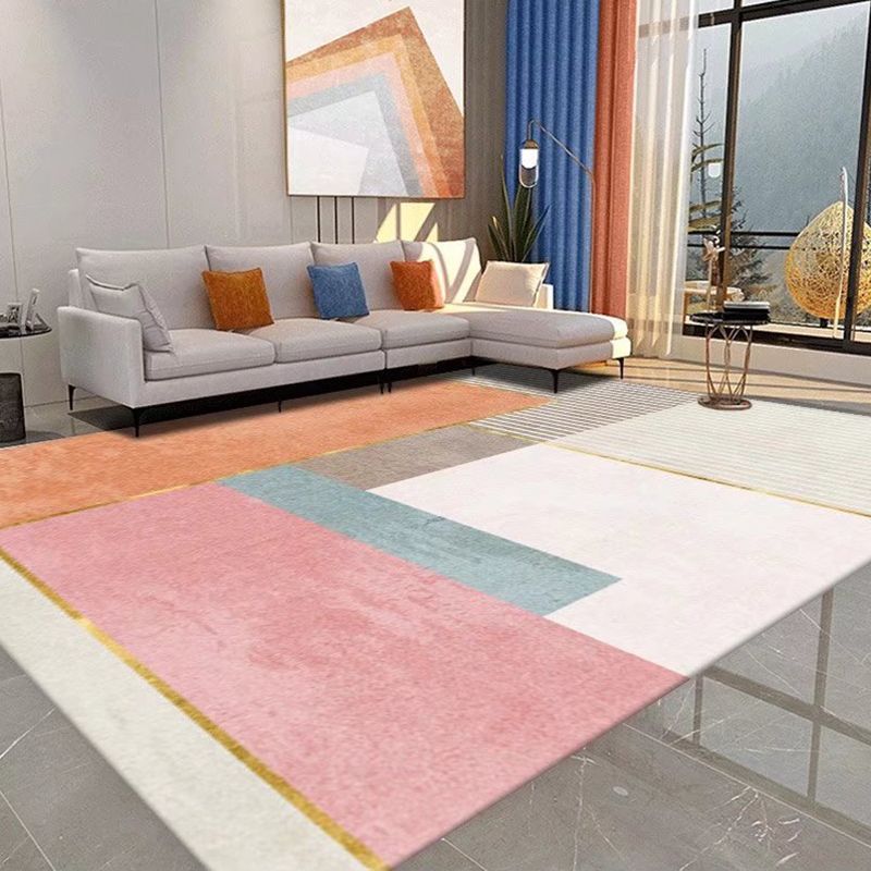 Pink Modern Carpet Polyester Geometry Area Carpet Washable Carpet for Living Room
