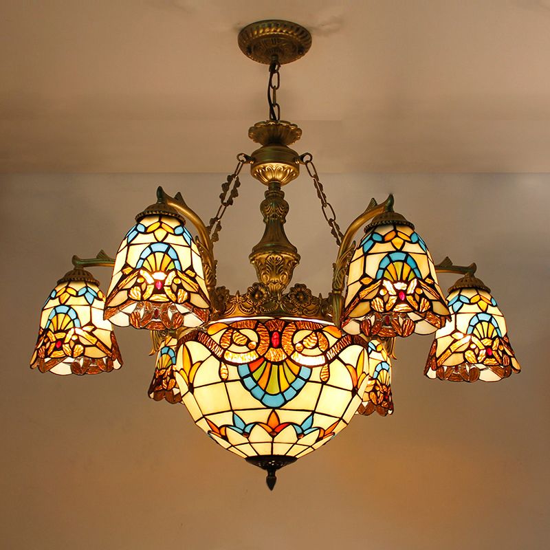 Luce a sospensione in ferro battuto Sputnik in Tiffany Creative Style Glass Hanging Lampada per sala da pranzo