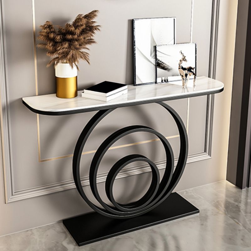 Glam Metal End Table Half Moon Stone Sofa Console Table for Hall