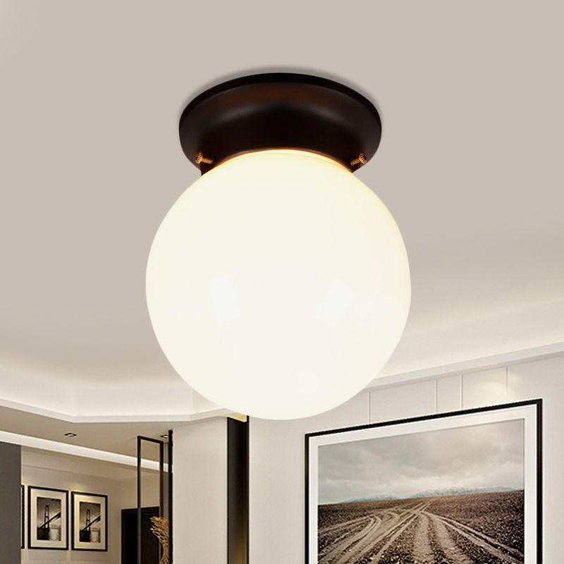One Light Globe Flush Mount Black/Clear Industrial Ribbed/Opal/Prismatic Glass Lighting Fixture, 6"/6.5" Wide