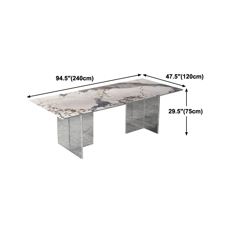 Simplicity Rectangle Dining Table Sintered Stone Top Transparency Acrylic Base Table