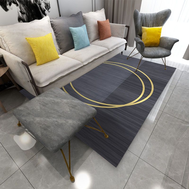 Dark Grey Modern Carpet Polyester Striped Carpet Non-Slip Backing Carpet for Home Decor