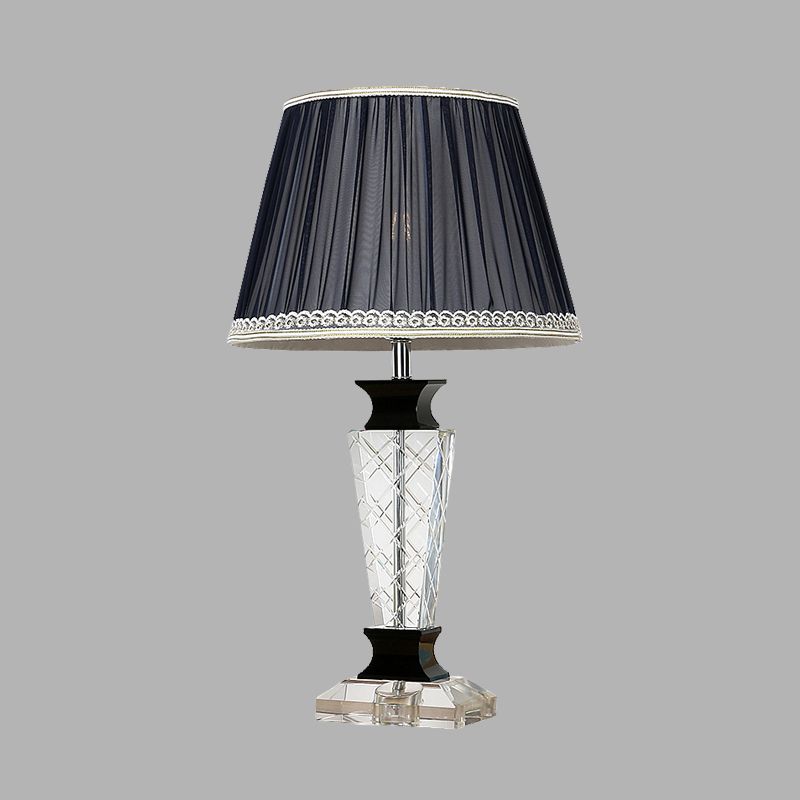 Lámpara de mesita de noche cónica negra, estilo tradicional, 1 luz, lámpara de mesa para dormitorio con base de cristal