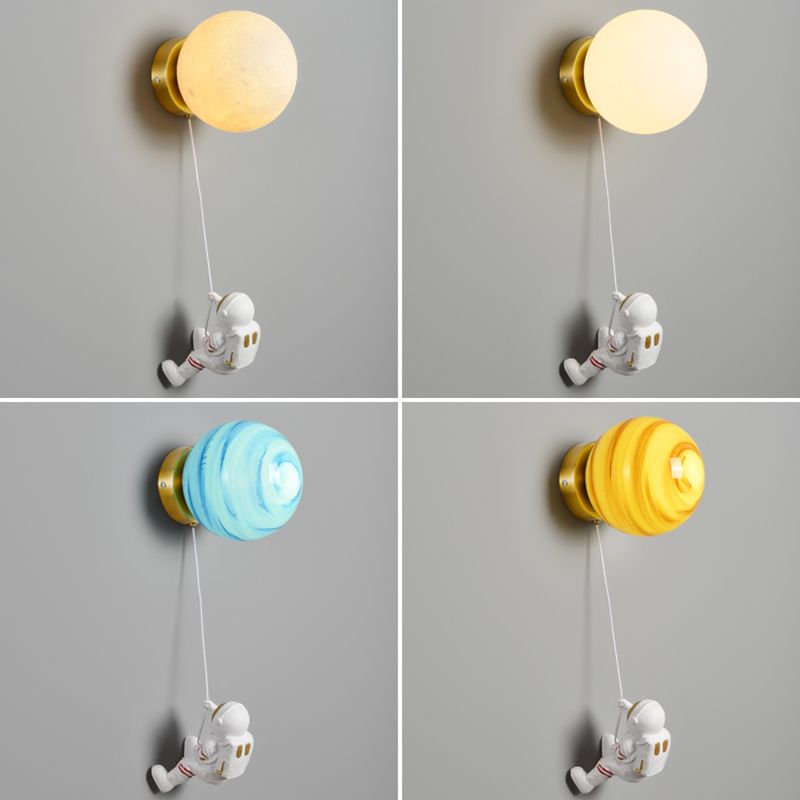 Ball Shade 1 - Light Wall Light Kids Style Iron and Glass Wall Fixture with Resin Accents
