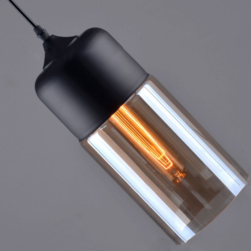 Lampada a sospensione in vetro trasparente a 1 luce, luce sospesa industriale contemporanea con top metallico