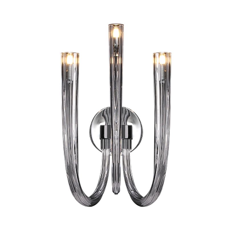Clear Glass Curved Wall Mount Lamp Simple 3/5 Lights LED Bedroom Wall Lighting Fixture