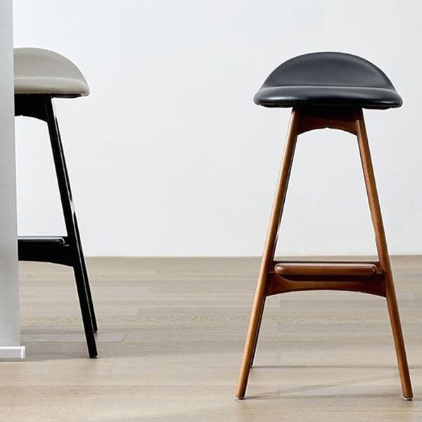 Contemporary Upholstered Faux Leather Bar Stool with Solid Wood Base