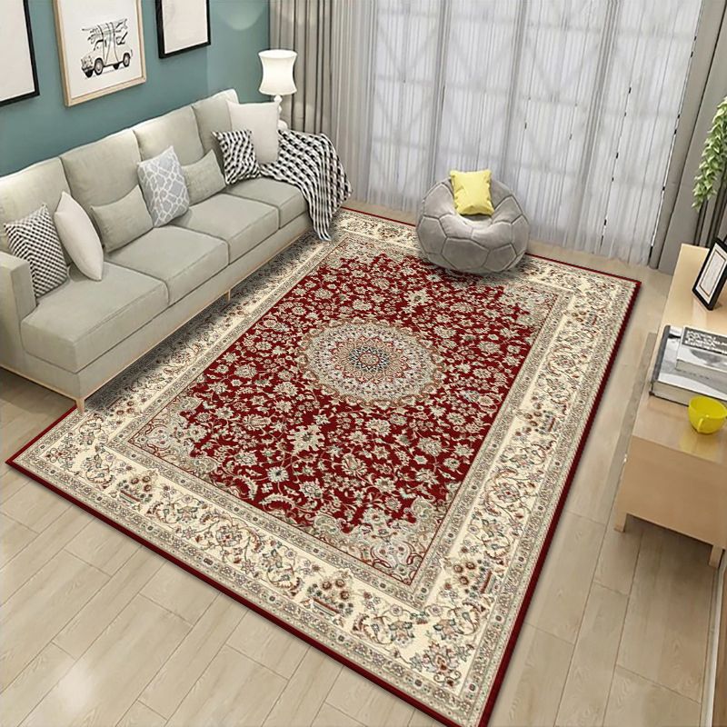 Mid-Century Modern Rug Classic Floral Printed Carpet Non-Slip Backing Carpet for Living Room