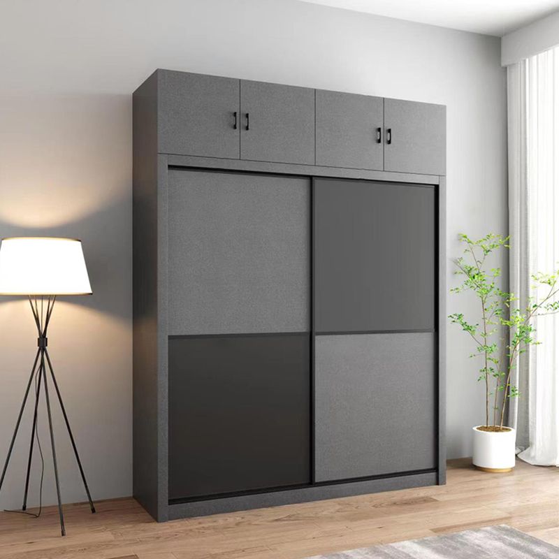 Grey Engineered Wood Wardrobe Armoire Modern Wardrobe Cabinet