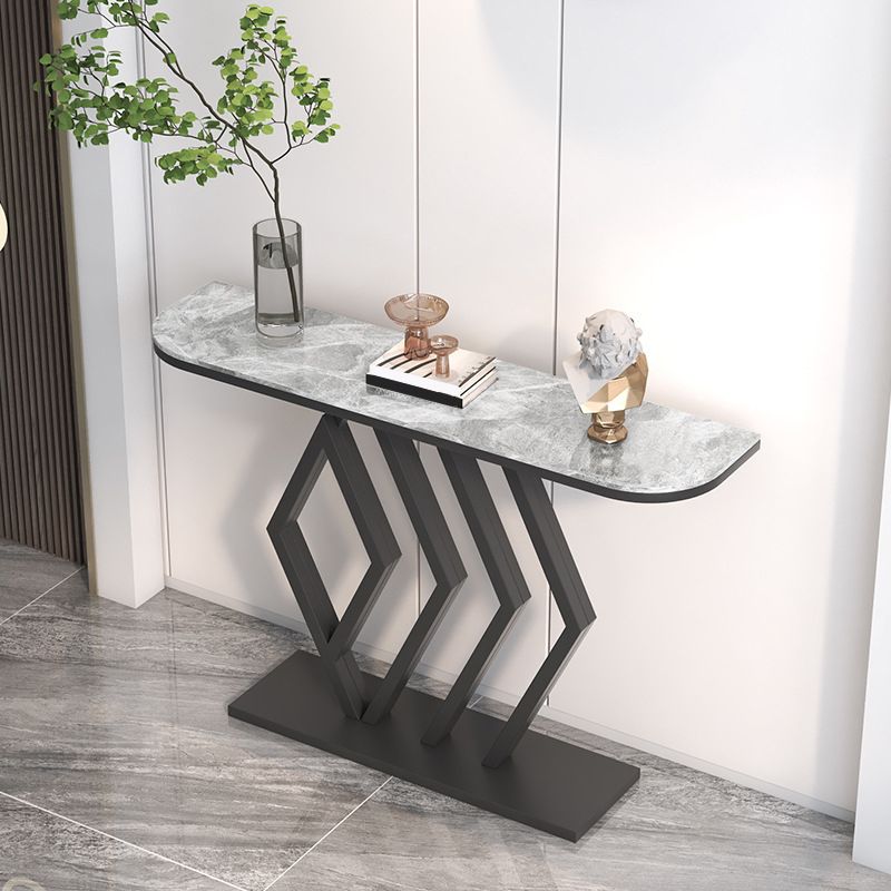 11" Wide Stone Contemporary Console Table Half Moon Console Sofa Table