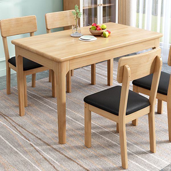 Rubberwood Dining Table Rectangle Solid Wood 4 Legs Wood Base Table for Home