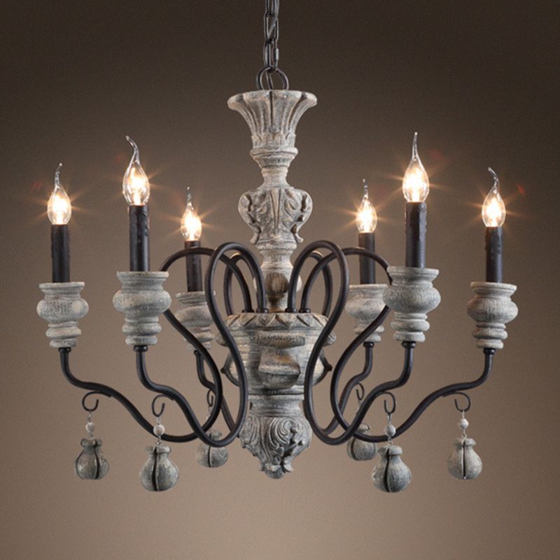American Vintage Candelabra Resin Kroonluchter metaal Gooseneck arm Suspensie Verlichtingsarmatuur voor woonkamer