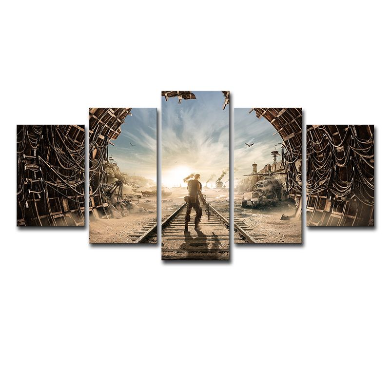 Kids Subway Game Wall Art Print Brown-Blue Multi-Piece Canvas for House Interior