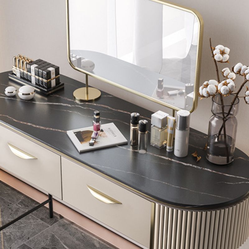 Modern 31.49 " H 2-Drawer Dressing Table Slate Top Vanity Stool