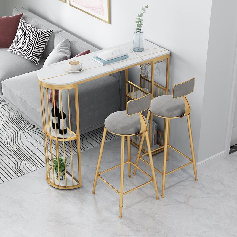 Modern Bar Dining Table with Shelves Iron Base Bar Height Cocktail Table