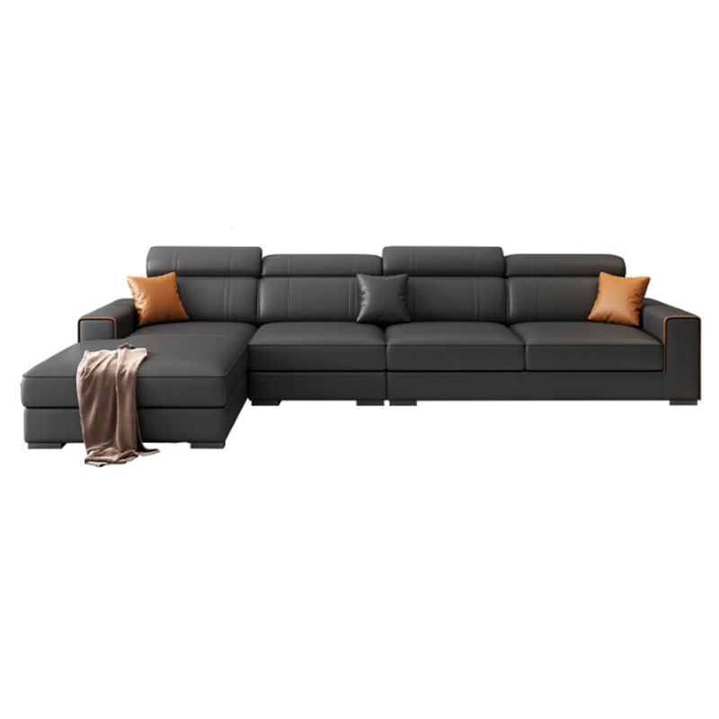 Dark Grey Faux Leather Sectional with Square Arm for Living Room