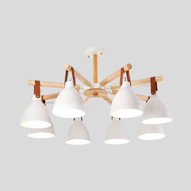 Multi Light Bowl Branch Hanging Lights Modern Style Metal Hanging Lighting with Wood