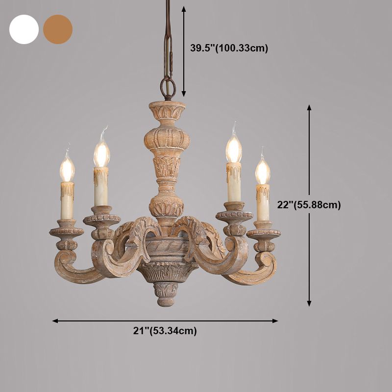 Wood Chandelier Lighting Candle Rustic Hanging Pendant for Living Room