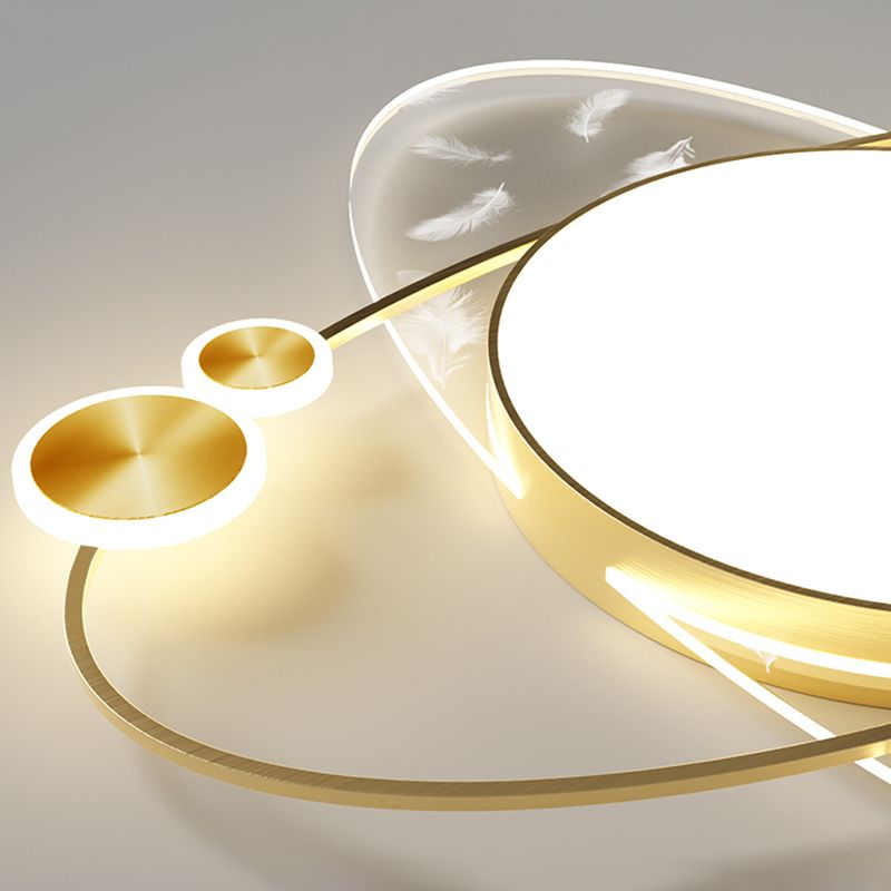 Modern Creative Feather LED Semi Flush Mount Circular Wrought Iron Ceiling Light with Acrylic Shade