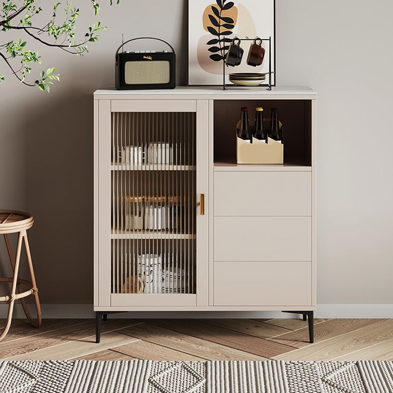 Contemporary Adjustable Shelving Sideboard Open Storage Server with Glass Doors
