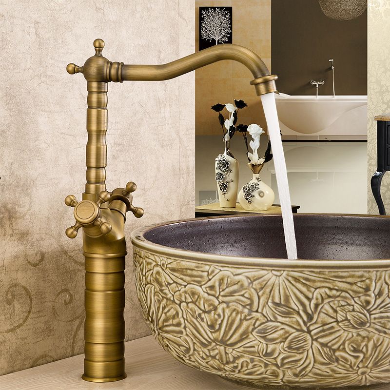 Glam Vessel Sink Bathroom Faucet Brass Cross Handles Swivel Spout Lavatory Faucet