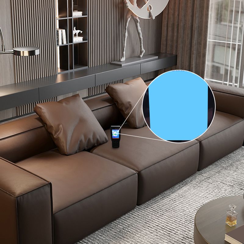 Modern Sectional Set, Genuine Leather Square Arm Sectional sofa, Brown