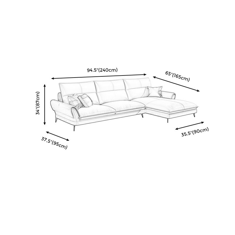 Modern Cream Genuine Leather Sofa Pillow Top Arm Sectional for Apartment