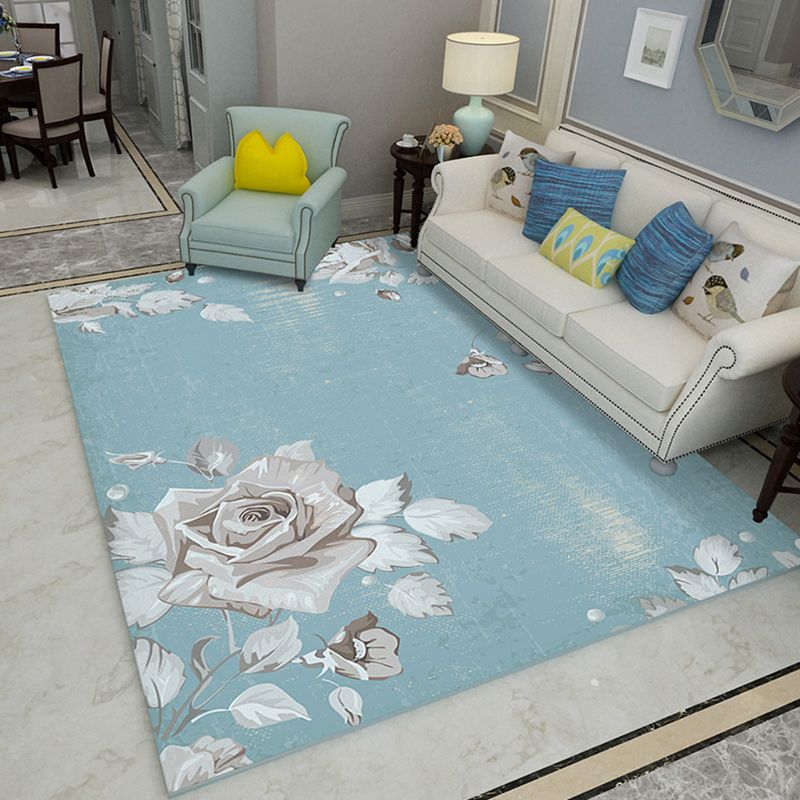 Modern Living Room Rug Multi Colored Plant Printed Indoor Rug Polyster Non-Slip Backing Pet Friendly Carpet