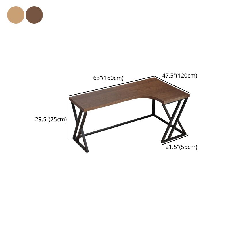 L-Shape Industrial Office Desk Solid Wood Fixed Writing Table
