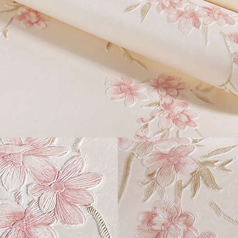 Romantic Flower and Branch Wallpaper Decorative Non-Pasted Wall Covering, 33-foot x 20.5-inch