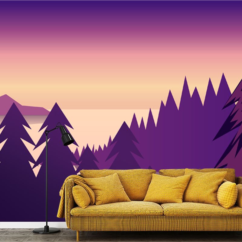 Mysterious Pipe Forest Wall Mural for Bedroom, Purple, Customized Size Available