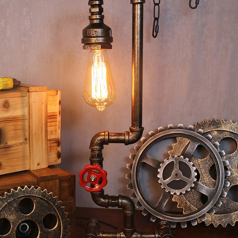 Mesa de bronce de metal con tubo de agua ligera creativa de estilo steampunk lámpara de noche de estilo steampunk
