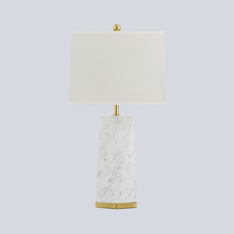 White Trapezoid Table Light Modernism 1 Head Fabric Reading Lamp with Marble Base