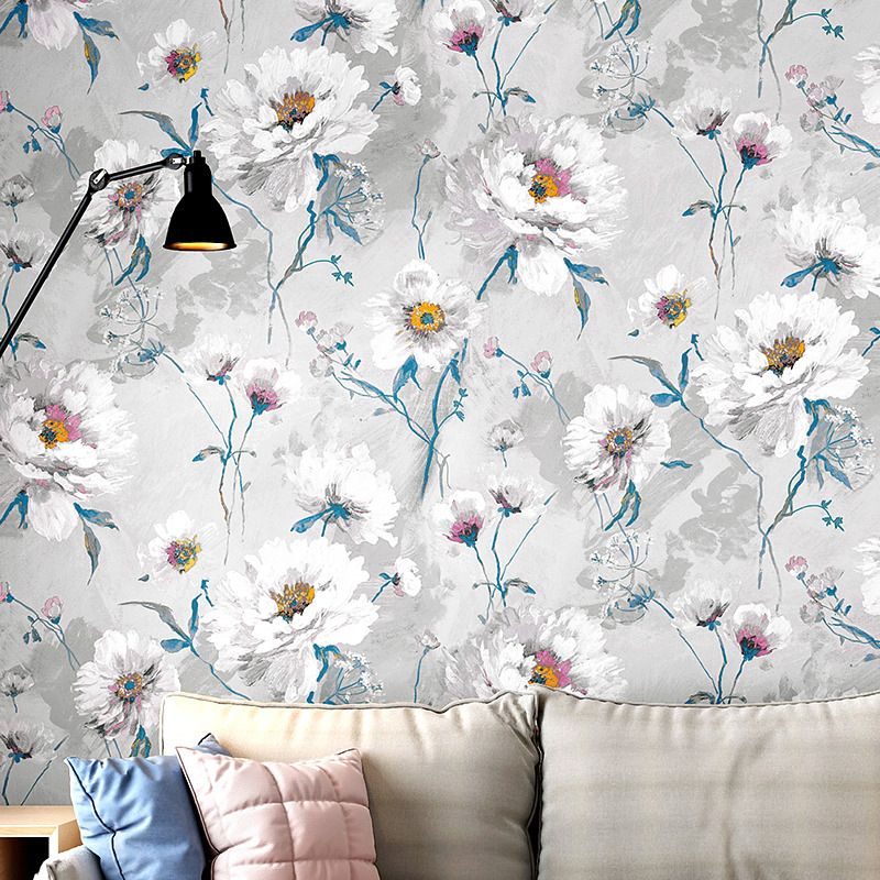 Hand Printed Floral Pattern Wallpaper Non-Woven 20.5"W x 33'L Wall Covering
