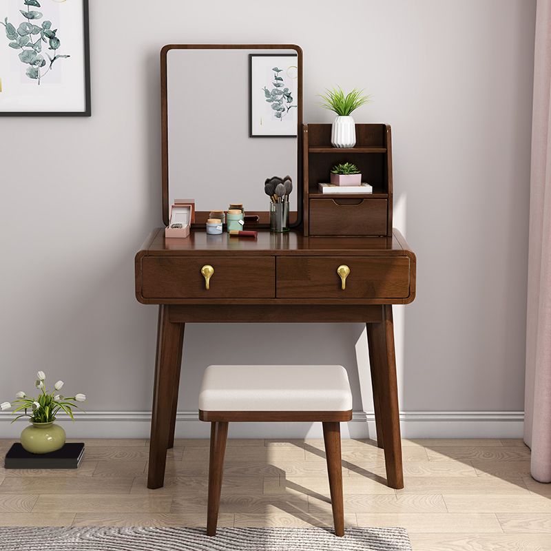 Solid Wood Dresser Scandinavian Vanity Set with Stool and Mirror